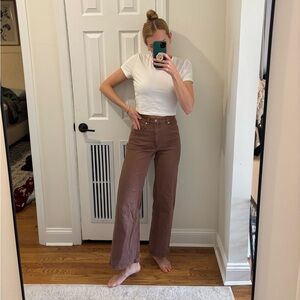 H&M brown high waisted wide leg jean pants soft material